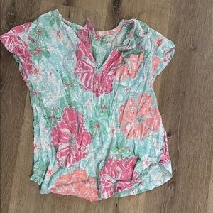 Lilly Pulitzer Floral Print Top in Pink and Green